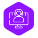 Graphic icon of a helpdesk support employee and a computer monitor to illustrate 24 hour monitoring